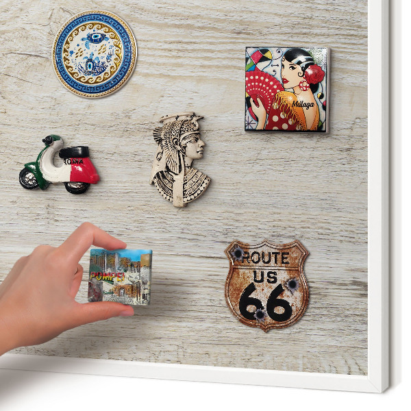 Tablero magnético de pared para imanes con marco blanco Textura de madera