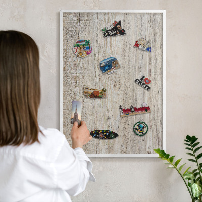 Tablero magnético de pared para imanes con marco blanco Textura de madera