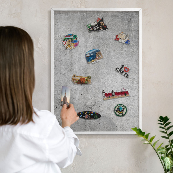 Tablero magnético metálico para souvenirs en color blanco Minimalismo concreto