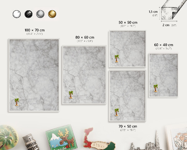 Tablero magnético de pared para imanes con marco blanco Mármol gris