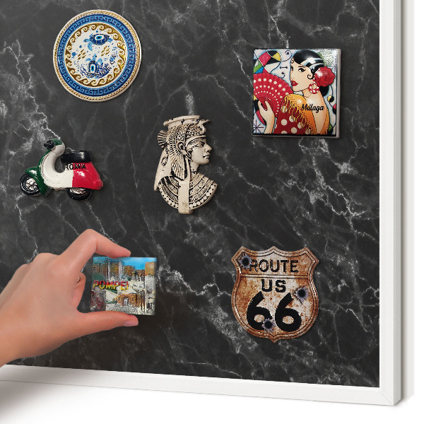 Tablero magnético de pared para imanes con marco blanco Mármol negro
