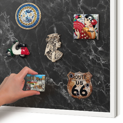 Tablero magnético de pared para imanes con marco blanco Mármol negro