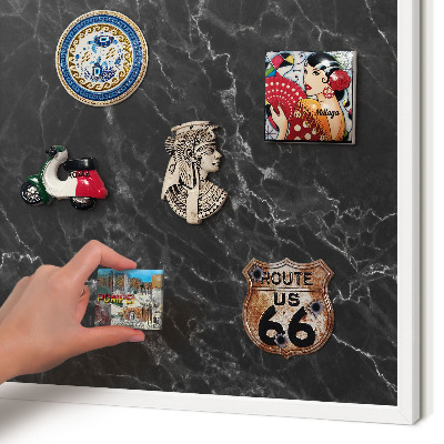 Tablero magnético de pared para imanes con marco blanco Mármol negro