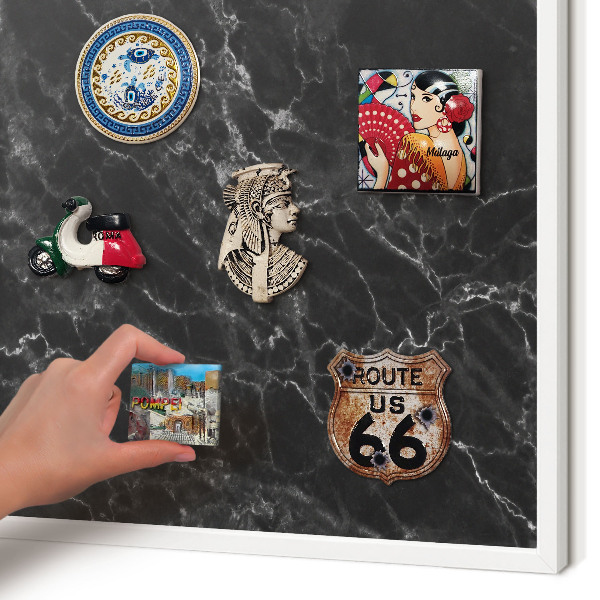 Tablero magnético de pared para imanes con marco blanco Mármol negro