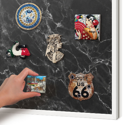 Tablero magnético de pared para imanes con marco blanco Mármol negro