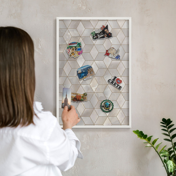 Tablero magnético metálico para souvenirs en color blanco Fondo cúbico