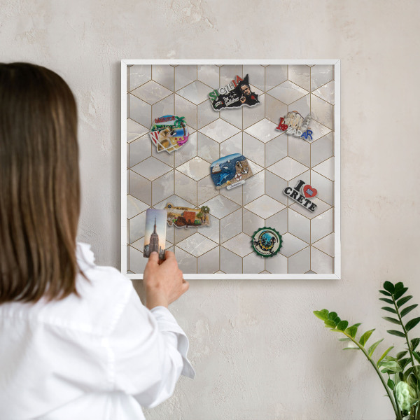 Tablero magnético metálico para souvenirs en color blanco Fondo cúbico