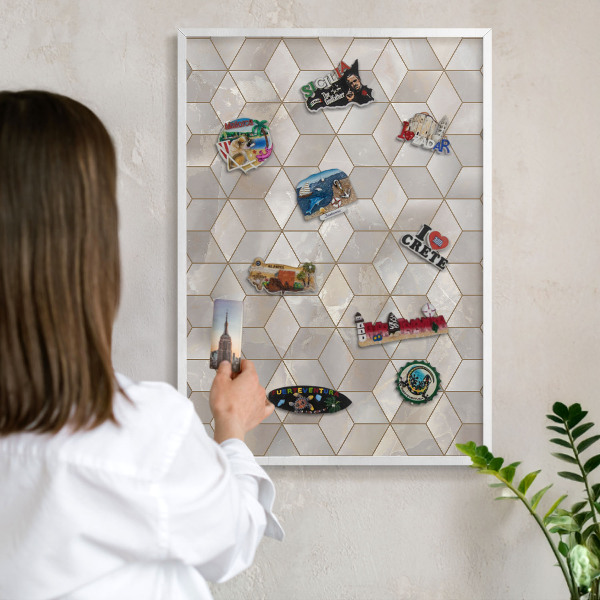 Tablero magnético metálico para souvenirs en color blanco Fondo cúbico