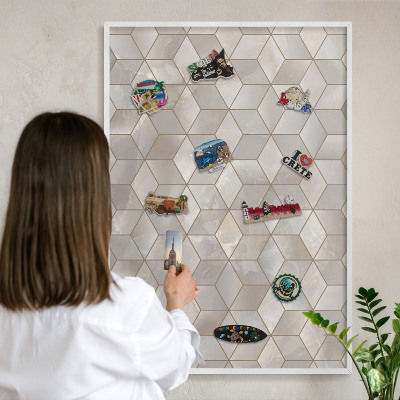 Tablero magnético metálico para souvenirs en color blanco Fondo cúbico