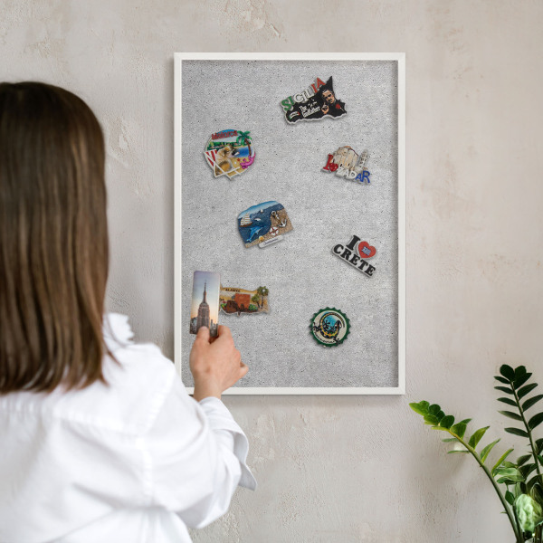 Tablero magnético de pared para imanes con marco blanco Textura gris