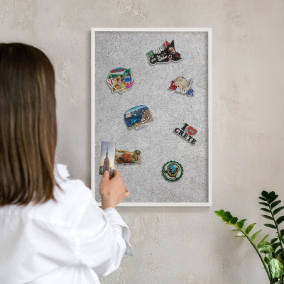 Tablero magnético de pared para imanes con marco blanco Textura gris