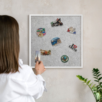Tablero magnético de pared para imanes con marco blanco Textura gris