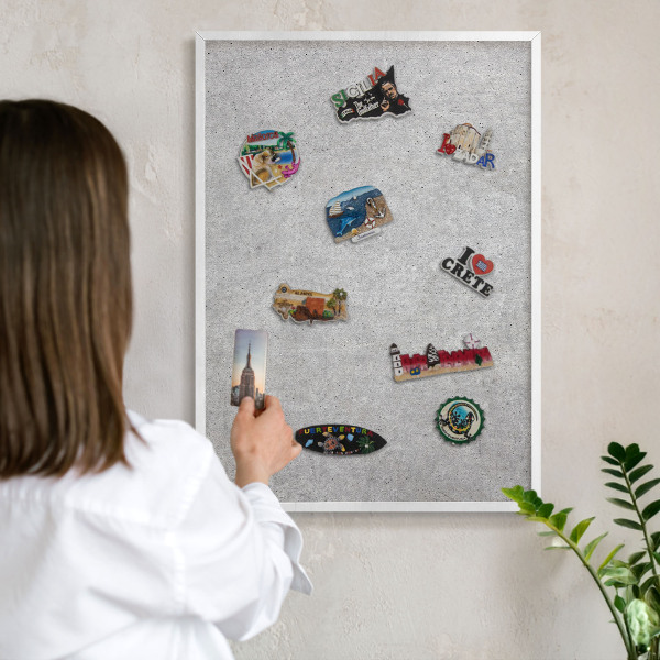 Tablero magnético de pared para imanes con marco blanco Textura gris