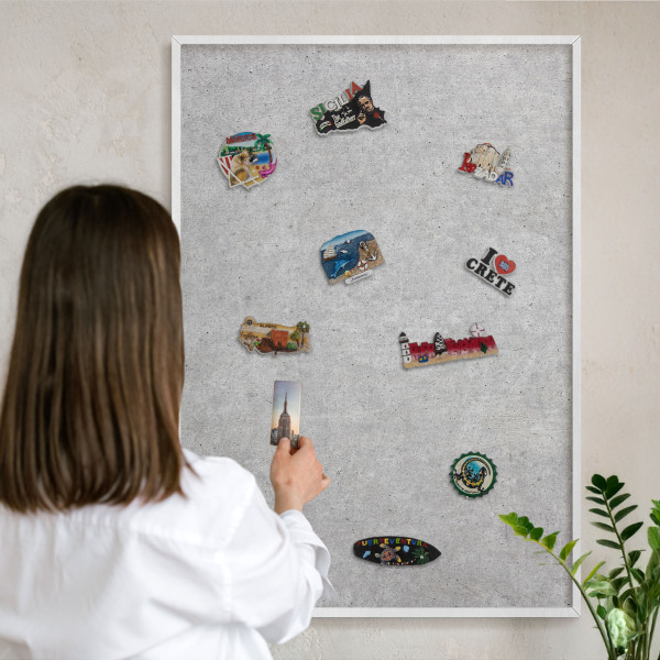 Tablero magnético de pared para imanes con marco blanco Textura gris