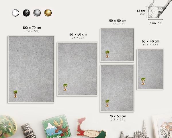 Tablero magnético de pared para imanes con marco blanco Textura gris
