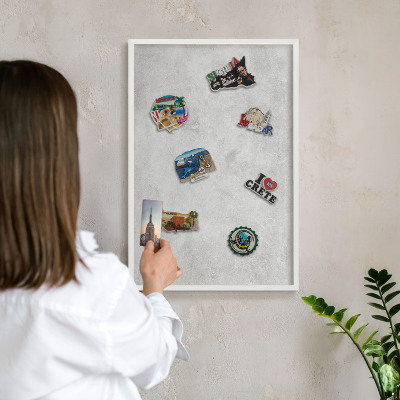 Tablero magnético metálico para souvenirs en color blanco Elegancia gris