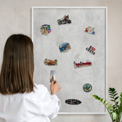 Tablero magnético metálico para souvenirs en color blanco Elegancia gris