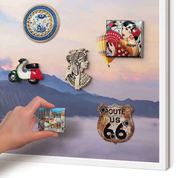 Tablero magnético metálico para souvenirs en color blanco Viaje por el cielo