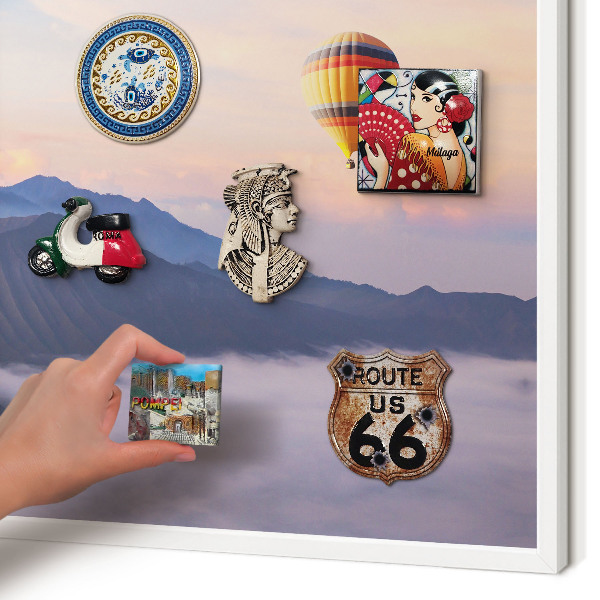 Tablero magnético metálico para souvenirs en color blanco Viaje por el cielo