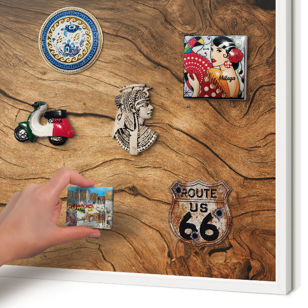 Tablero magnético de pared para imanes con marco blanco Veta de madera