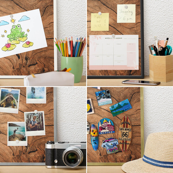 Tablero magnético de pared para imanes con marco blanco Veta de madera