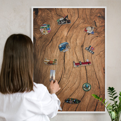 Tablero magnético de pared para imanes con marco blanco Veta de madera