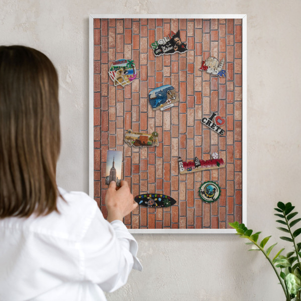 Tablero magnético metálico para souvenirs en color blanco Muro de ladrillo
