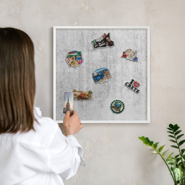 Tablero magnético metálico para souvenirs en color blanco Textura gris