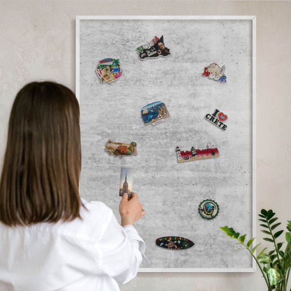 Tablero magnético metálico para souvenirs en color blanco Textura gris