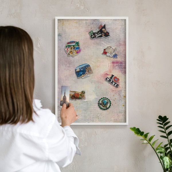 Tablero magnético de pared para imanes con marco blanco Abstracción en tonos pastel