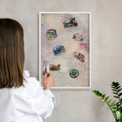 Tablero magnético de pared para imanes con marco blanco Abstracción en tonos pastel
