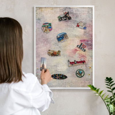 Tablero magnético de pared para imanes con marco blanco Abstracción en tonos pastel