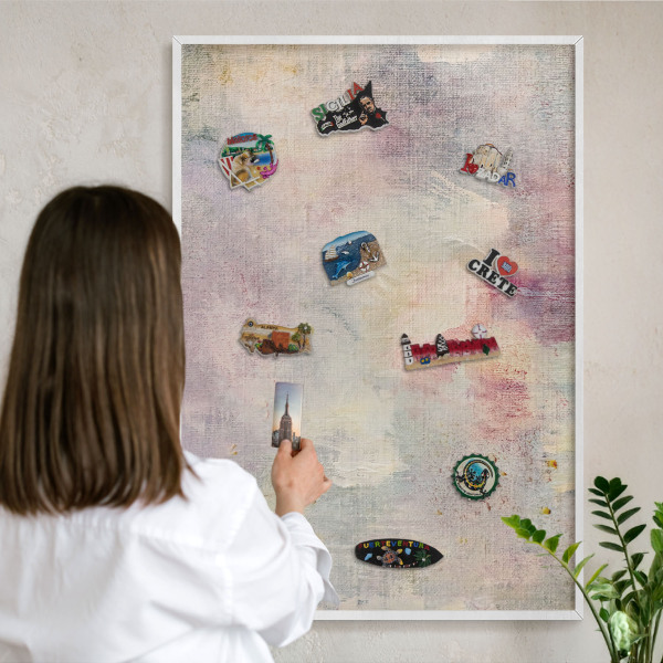 Tablero magnético de pared para imanes con marco blanco Abstracción en tonos pastel