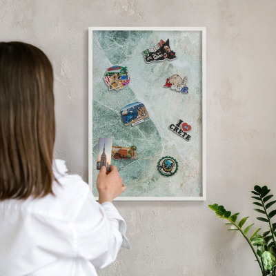 Tablero magnético metálico para souvenirs en color blanco Texturas verdes