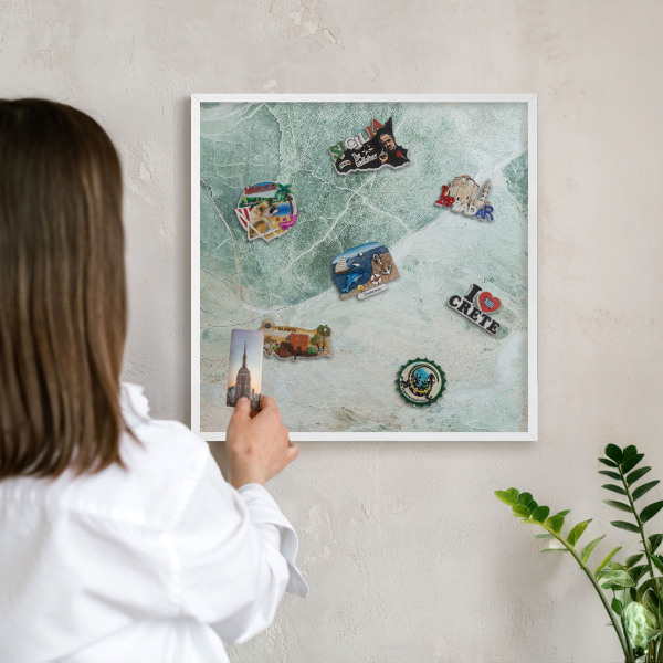 Tablero magnético metálico para souvenirs en color blanco Texturas verdes