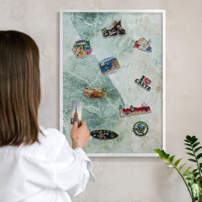 Tablero magnético metálico para souvenirs en color blanco Texturas verdes
