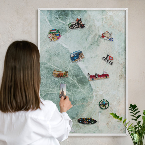 Tablero magnético metálico para souvenirs en color blanco Texturas verdes