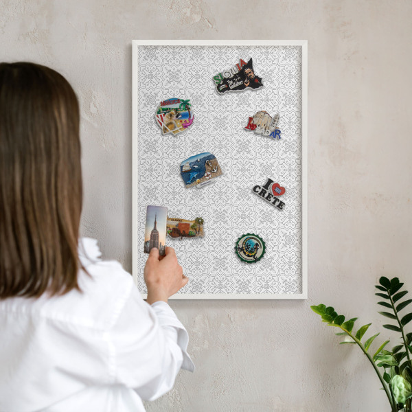 Tablero magnético metálico para souvenirs en color blanco Simetría geométrica