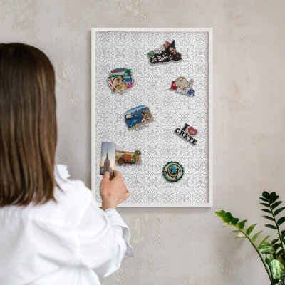 Tablero magnético metálico para souvenirs en color blanco Simetría geométrica