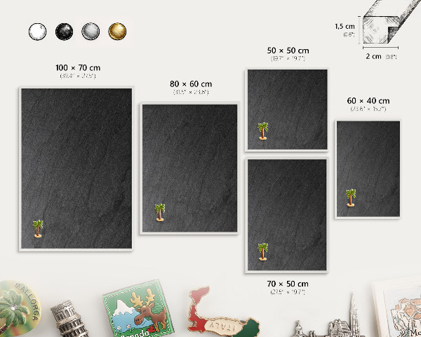 Tablero magnético de pared para imanes con marco blanco Textura negra