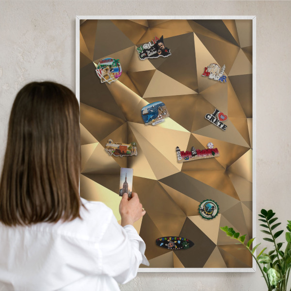 Tablero magnético de pared para imanes con marco blanco Geometría cálida
