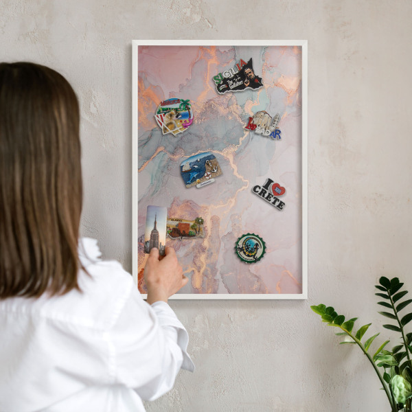 Tablero magnético de pared para imanes con marco blanco Abstracción colorida