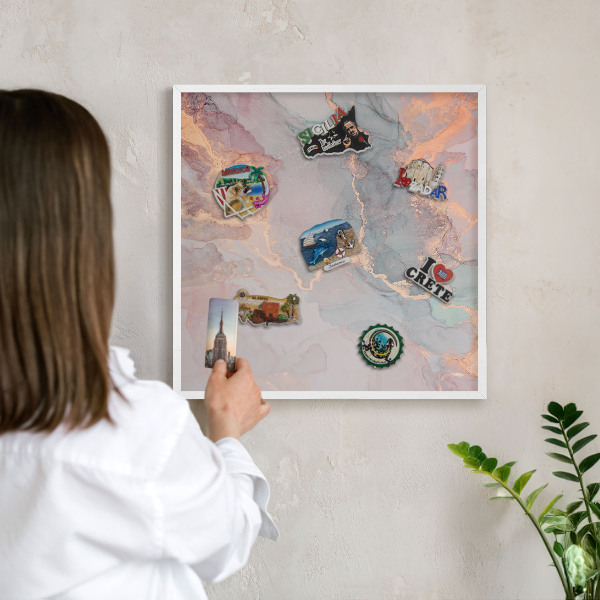 Tablero magnético de pared para imanes con marco blanco Abstracción colorida