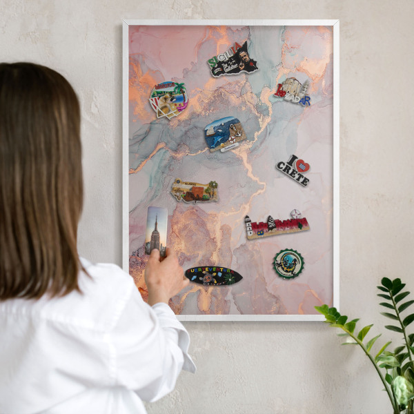 Tablero magnético de pared para imanes con marco blanco Abstracción colorida