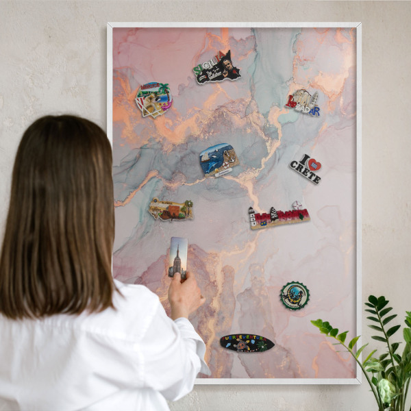 Tablero magnético de pared para imanes con marco blanco Abstracción colorida