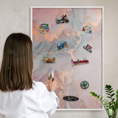 Tablero magnético de pared para imanes con marco blanco Abstracción colorida