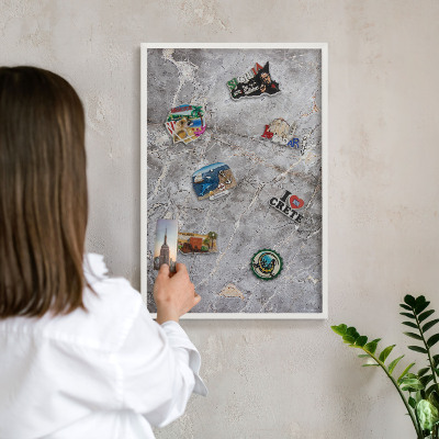 Tablero magnético metálico para souvenirs en color blanco Mármol estampado