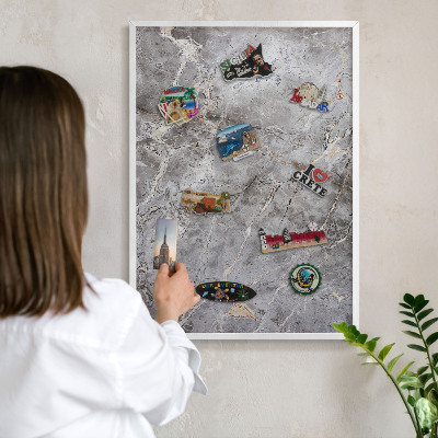 Tablero magnético metálico para souvenirs en color blanco Mármol estampado