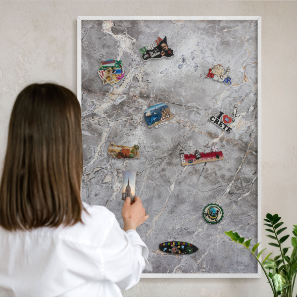 Tablero magnético metálico para souvenirs en color blanco Mármol estampado