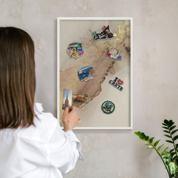 Tablero magnético de pared para imanes con marco blanco Brillo elegante